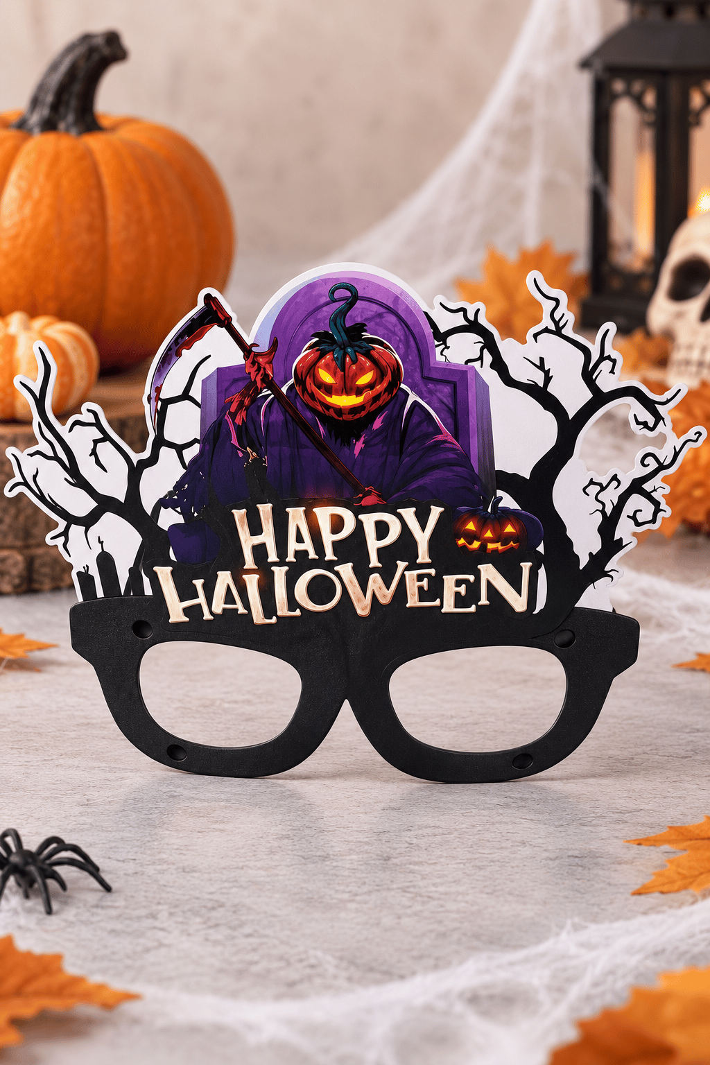 Halloween Gözlük PVC Kaplı Gözlük Mor Bal Kabaklı Model