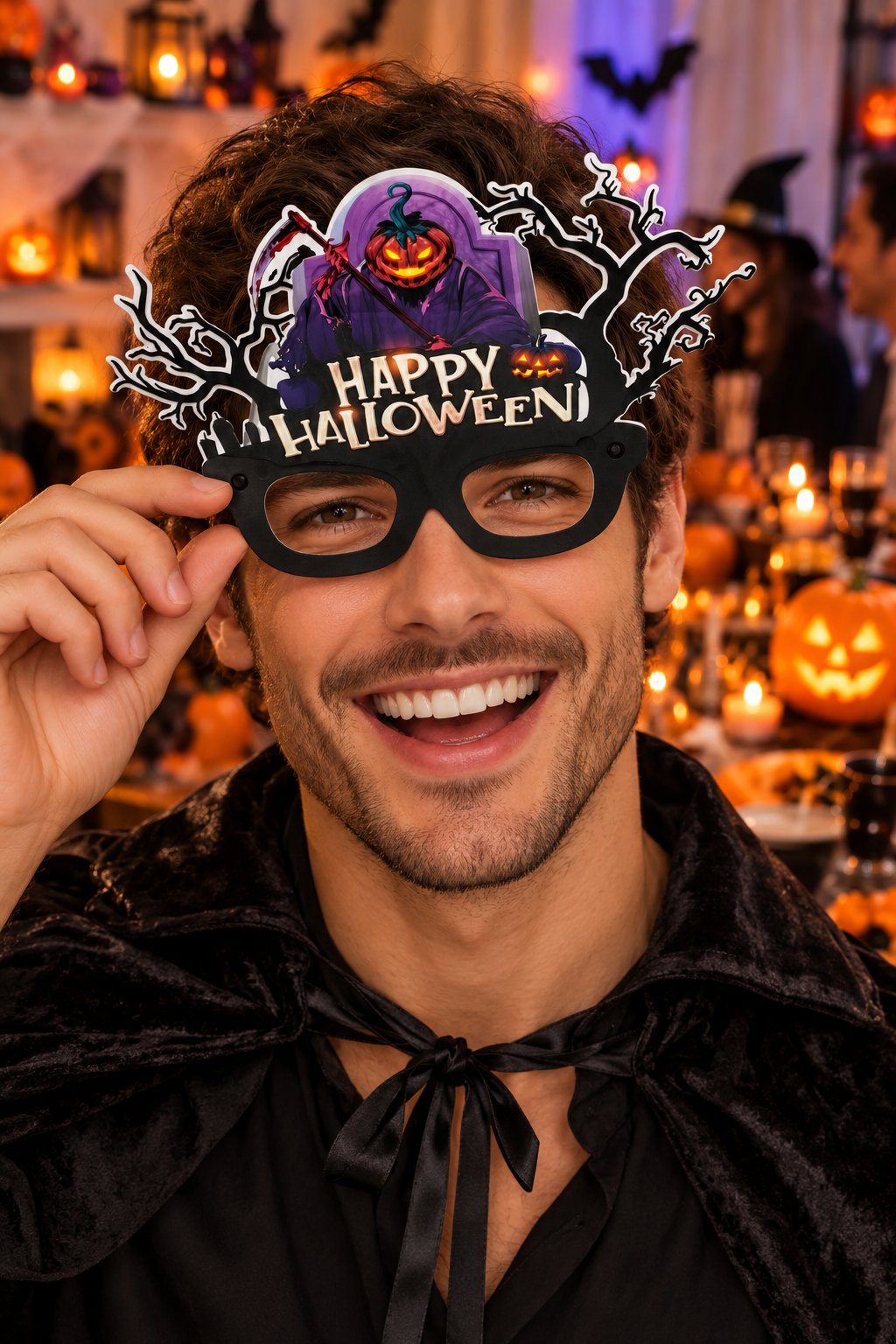 Halloween Gözlük PVC Kaplı Gözlük Mor Bal Kabaklı Model