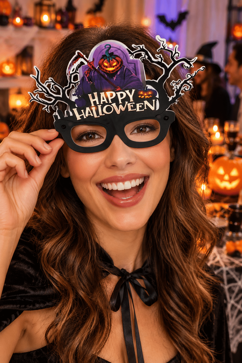 Halloween Gözlük PVC Kaplı Gözlük Mor Bal Kabaklı Model