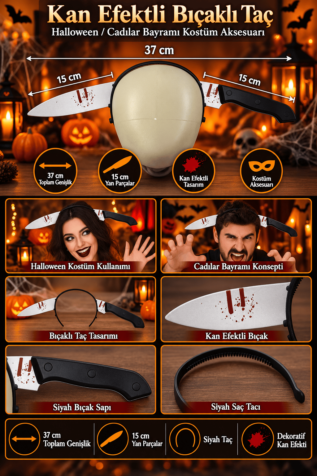 Halloween Hallowen Bıçak modeli Taç