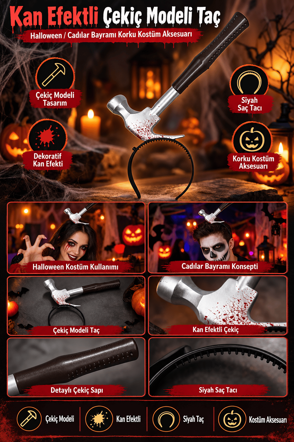 Halloween Hallowen Çekiç modeli Taç