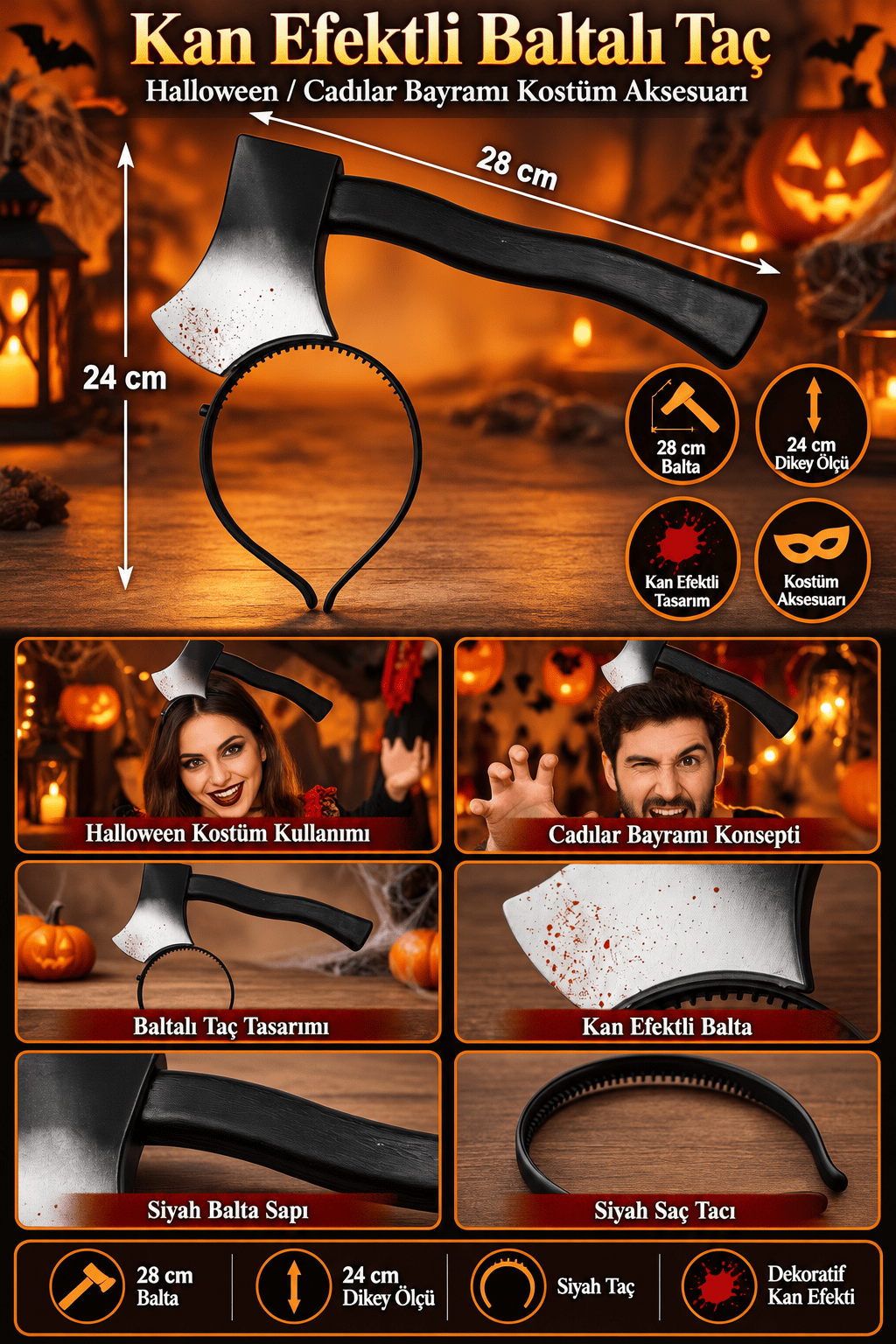 Halloween Hallowen Taç  Balta modeli Taç