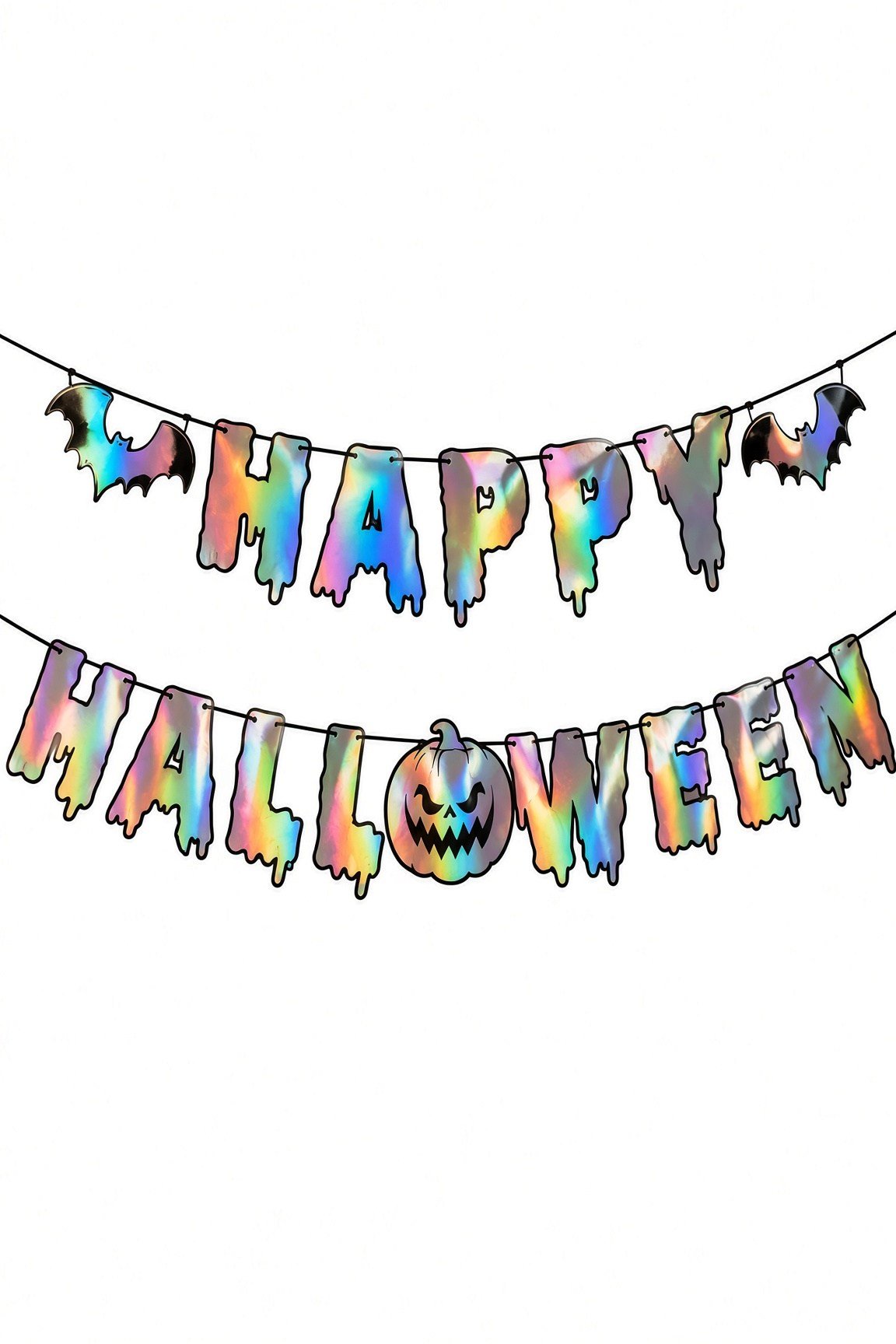 Halloween Holografik Happy Yazı – Balkabağı Figürlü İpli Asma Parti Dekoru