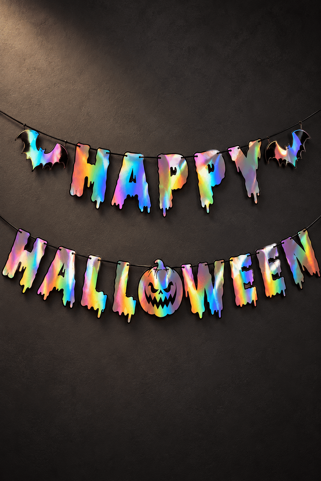 Halloween Holografik Happy Yazı – Balkabağı Figürlü İpli Asma Parti Dekoru