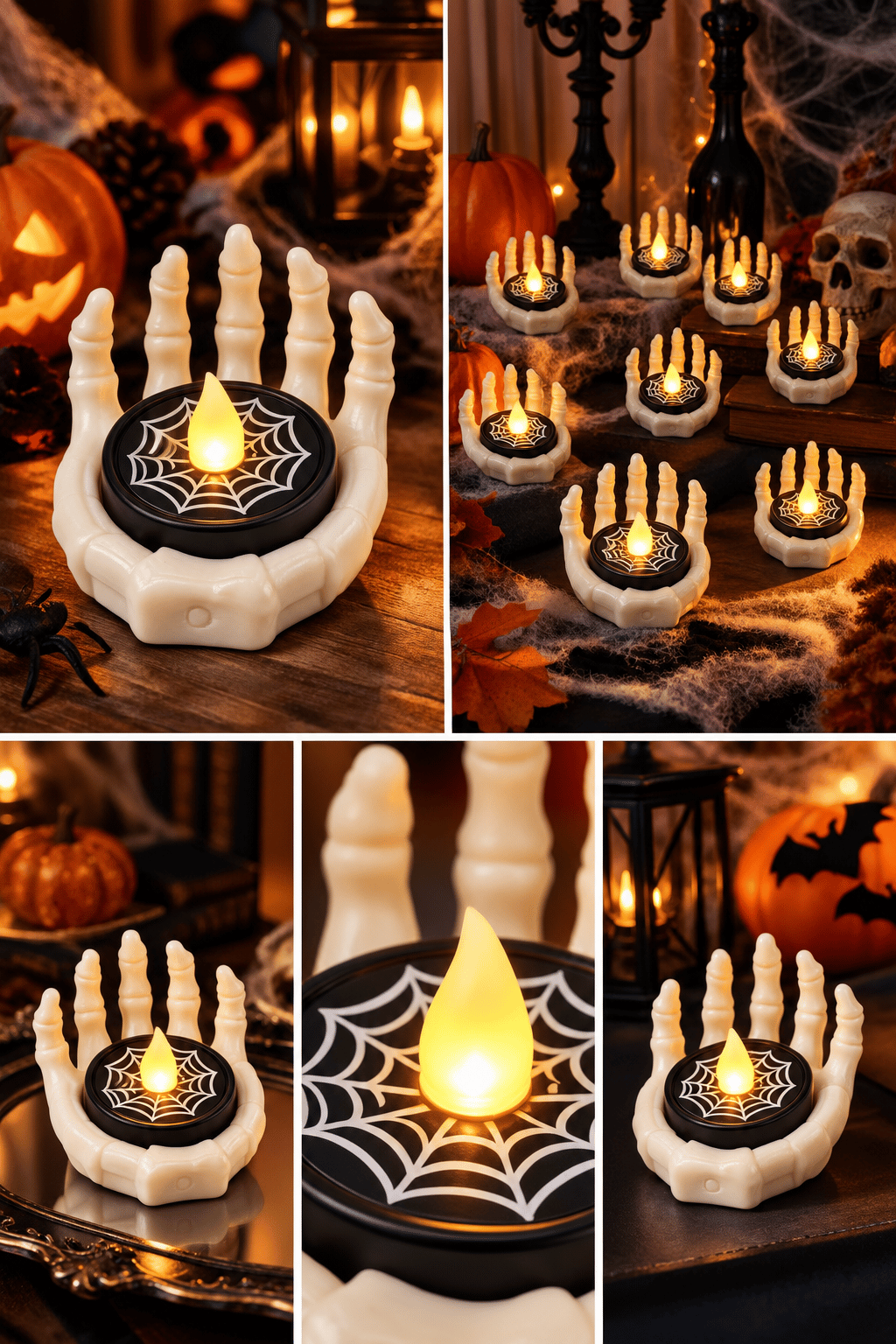 Halloween Işık Led beyaz iskelet el, siyah örümcek ağı desenli model