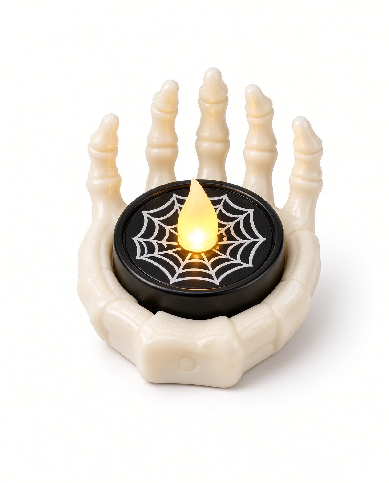 Halloween Işık Led beyaz iskelet el, siyah örümcek ağı desenli model