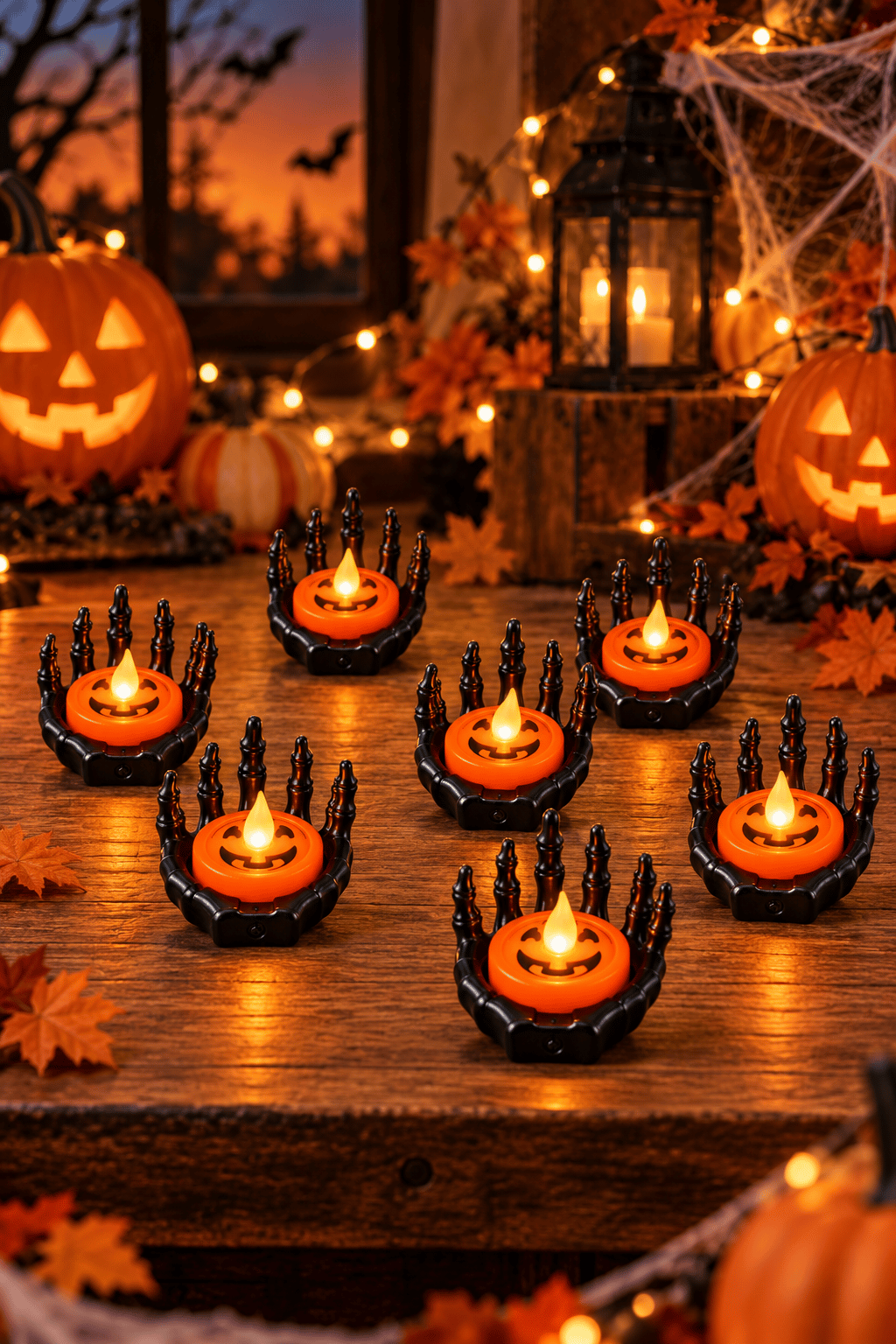 Halloween Işık Led İskelet siyah el, turuncu balkabağı desenli
