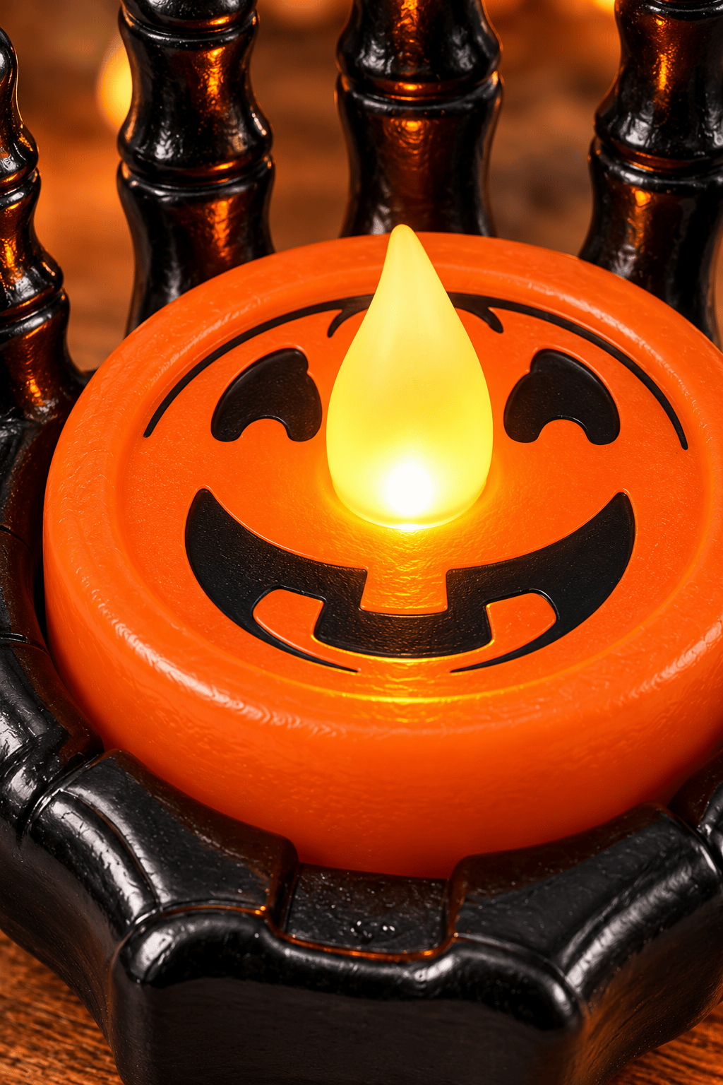 Halloween Işık Led İskelet siyah el, turuncu balkabağı desenli
