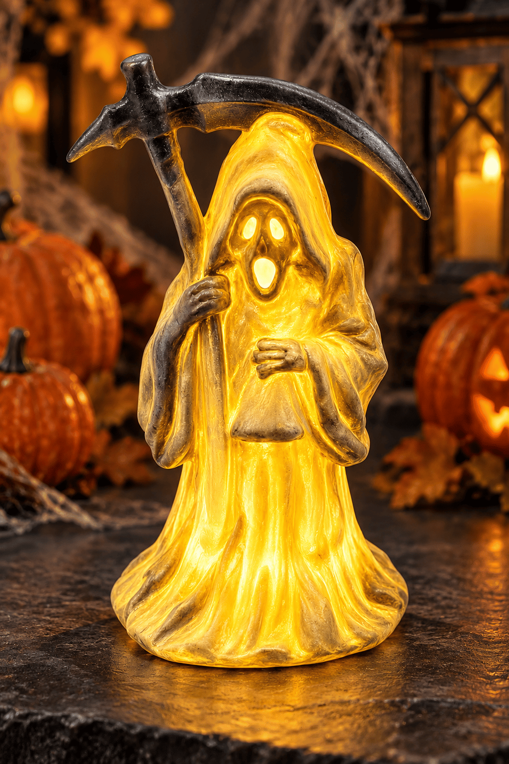 Halloween Işıklı Azrail Figürü Oraklı Korku Dekoru Gün ışığı