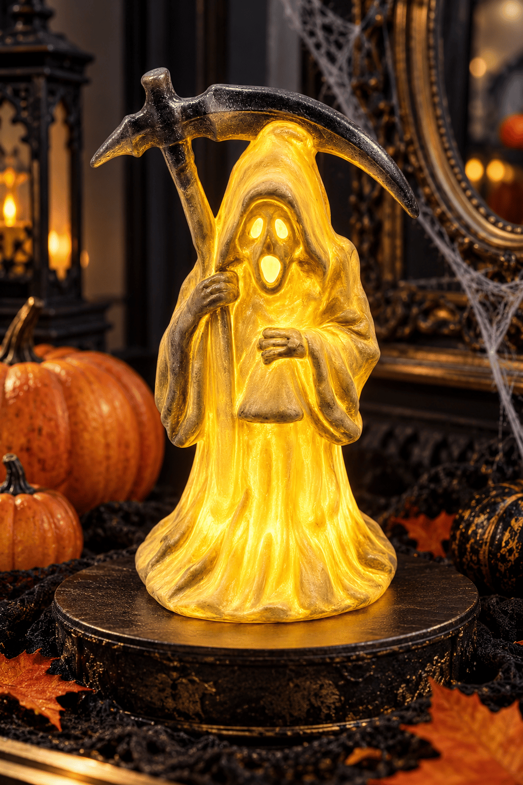 Halloween Işıklı Azrail Figürü Oraklı Korku Dekoru Gün ışığı