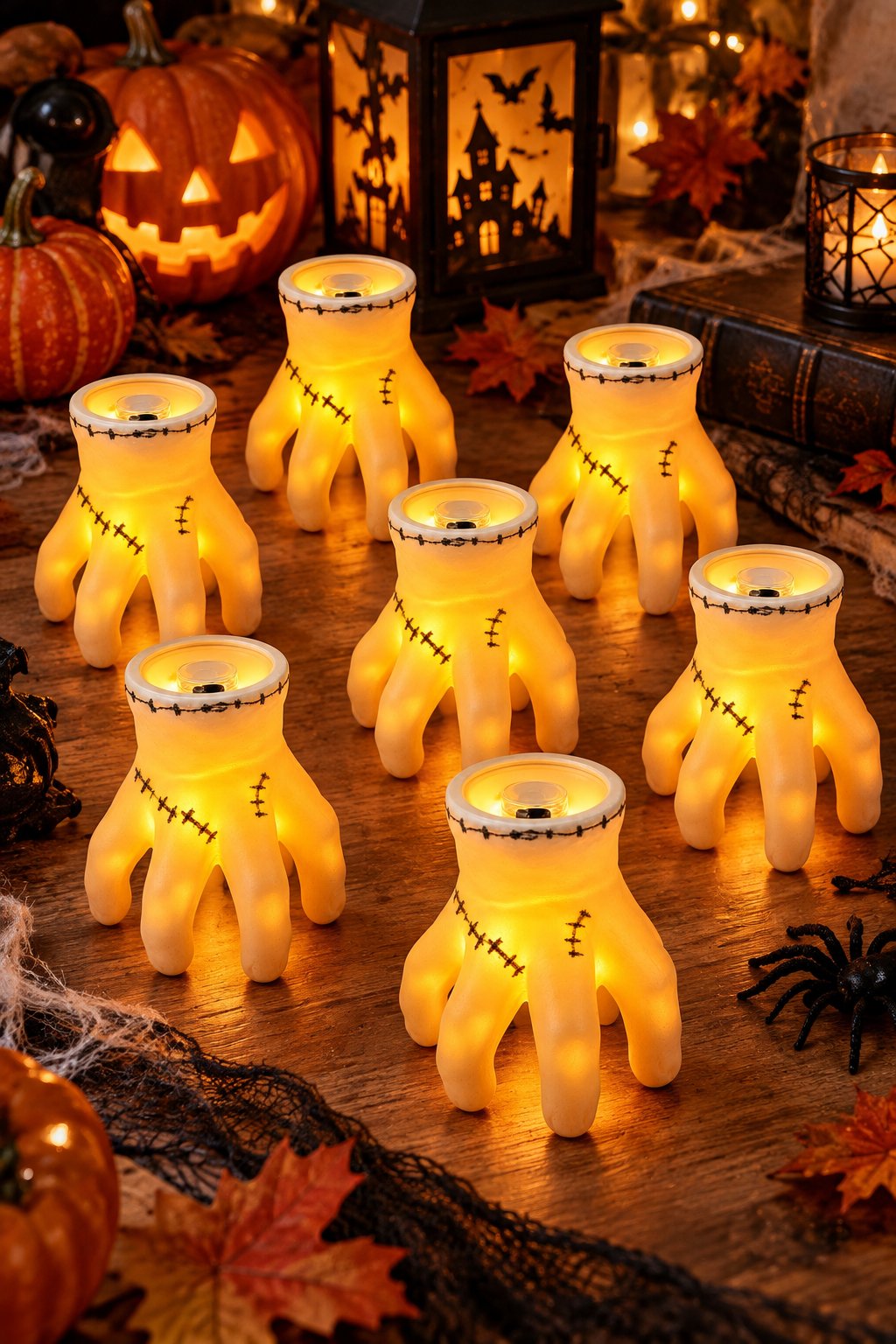 Halloween Işıklı El Dekoru Dikiş Detaylı Turuncu LED El Süsü
