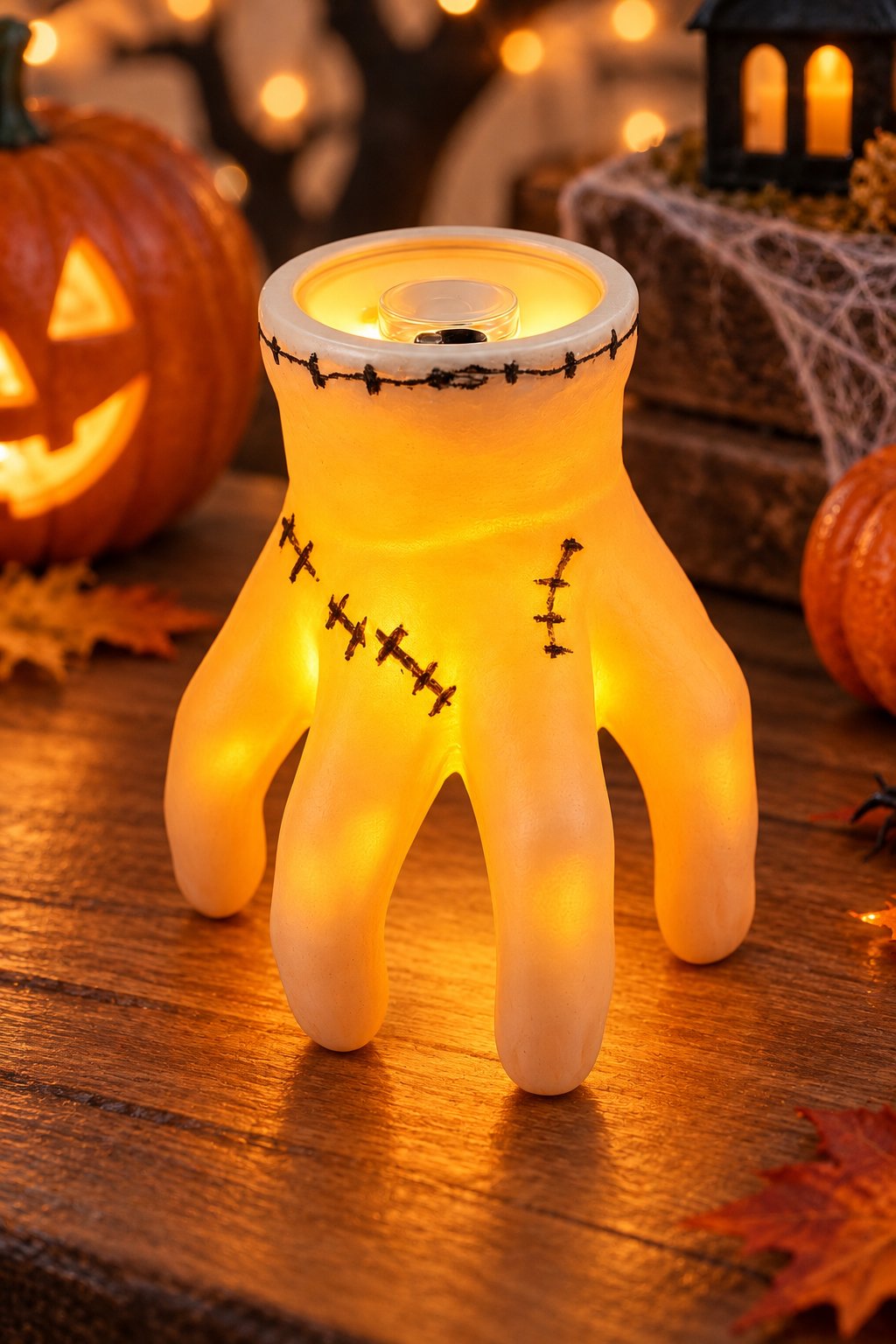 Halloween Işıklı El Dekoru Dikiş Detaylı Turuncu LED El Süsü