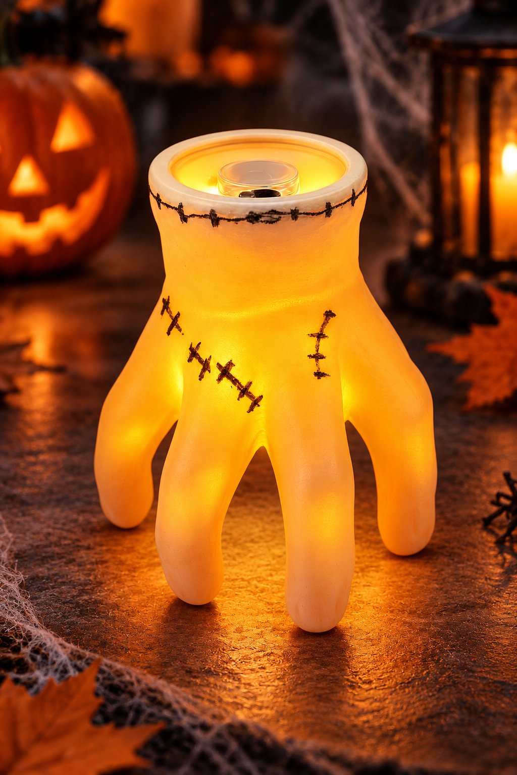 Halloween Işıklı El Dekoru Dikiş Detaylı Turuncu LED El Süsü