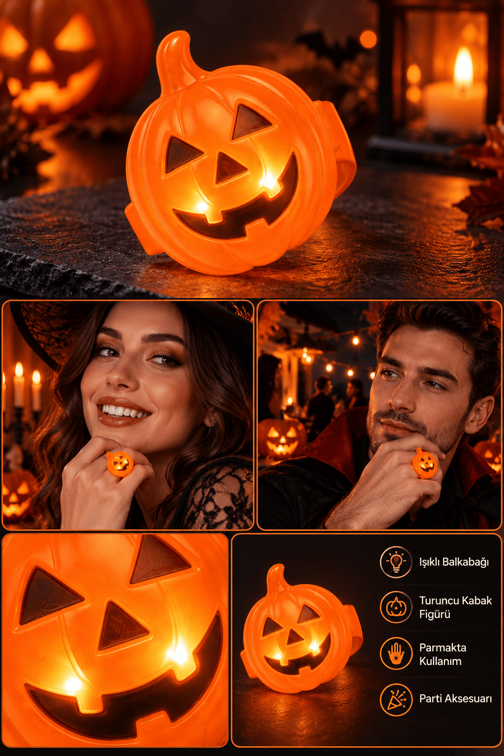 Halloween Işıklı Halloween Yüzüğü Bal Kabağı