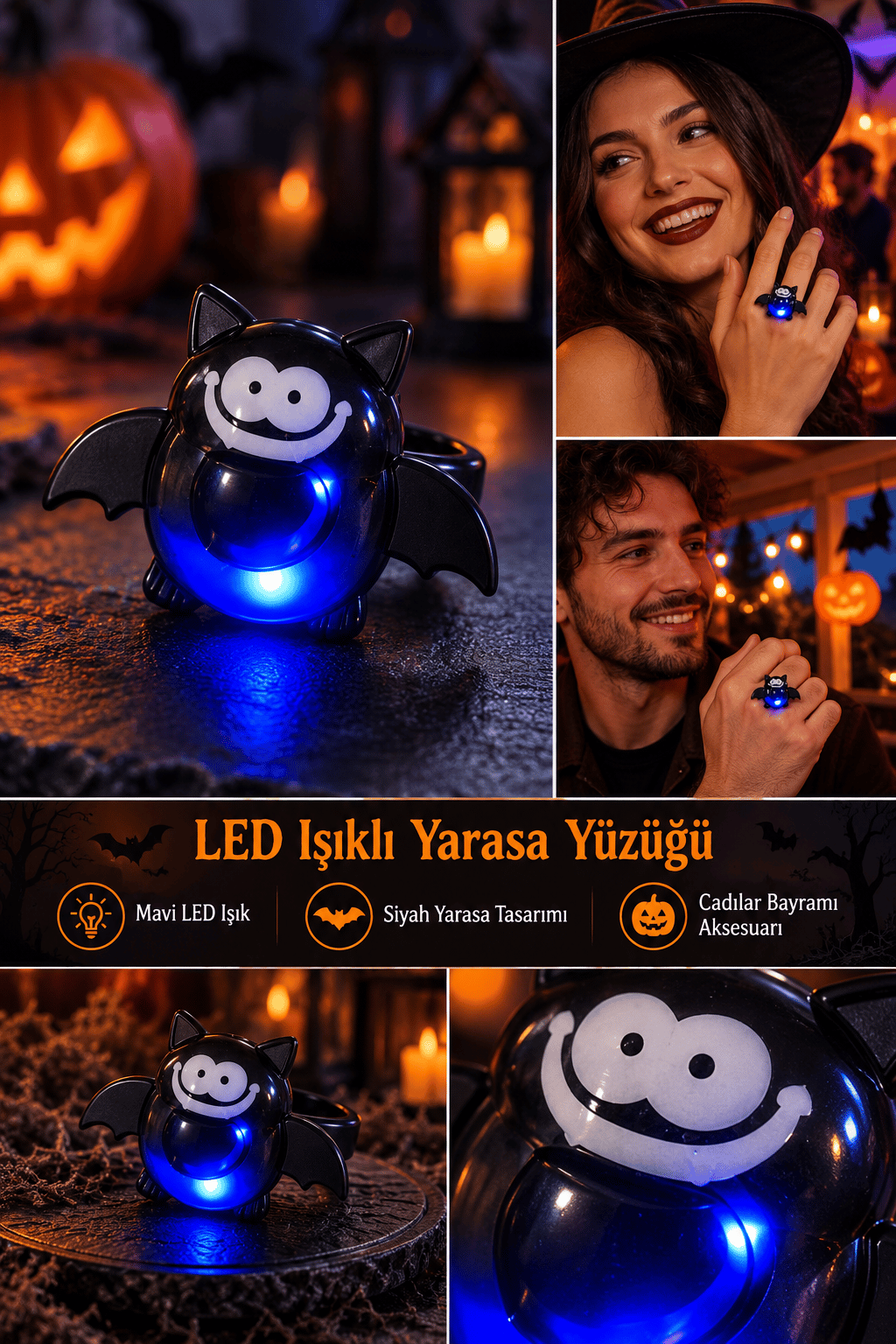 Halloween Işıklı Halloween Yüzüğü YARASA