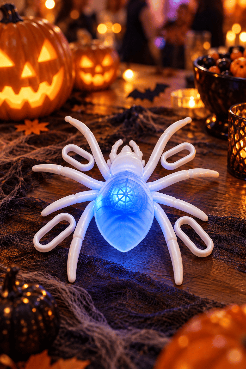 Halloween Işıklı Led Örümcek  Beyaz 16x15 cm Cadılar Bayramı Dekor Süsü