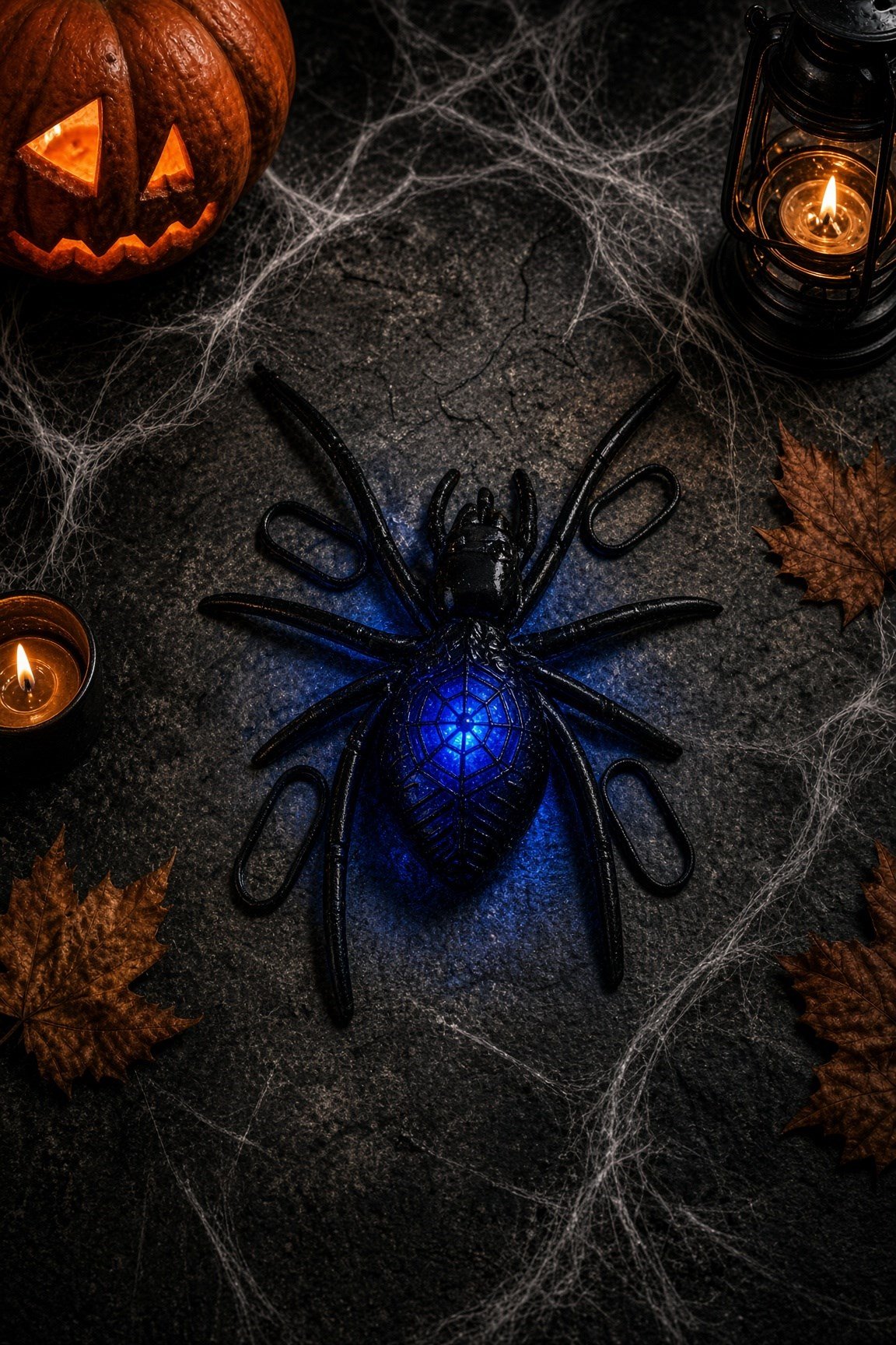 Halloween Işıklı Led Örümcek  Siyah 16x15 cm Cadılar Bayramı Dekor Süsü
