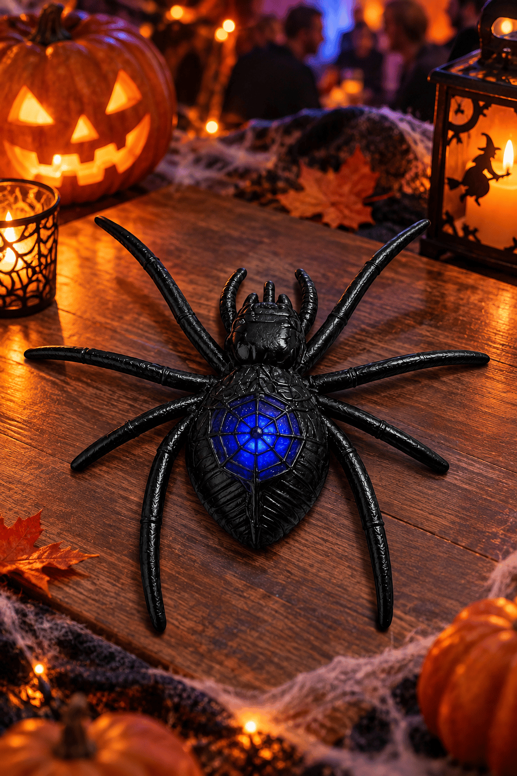 Halloween Işıklı Led Örümcek  Siyah 16x15 cm Cadılar Bayramı Dekor Süsü