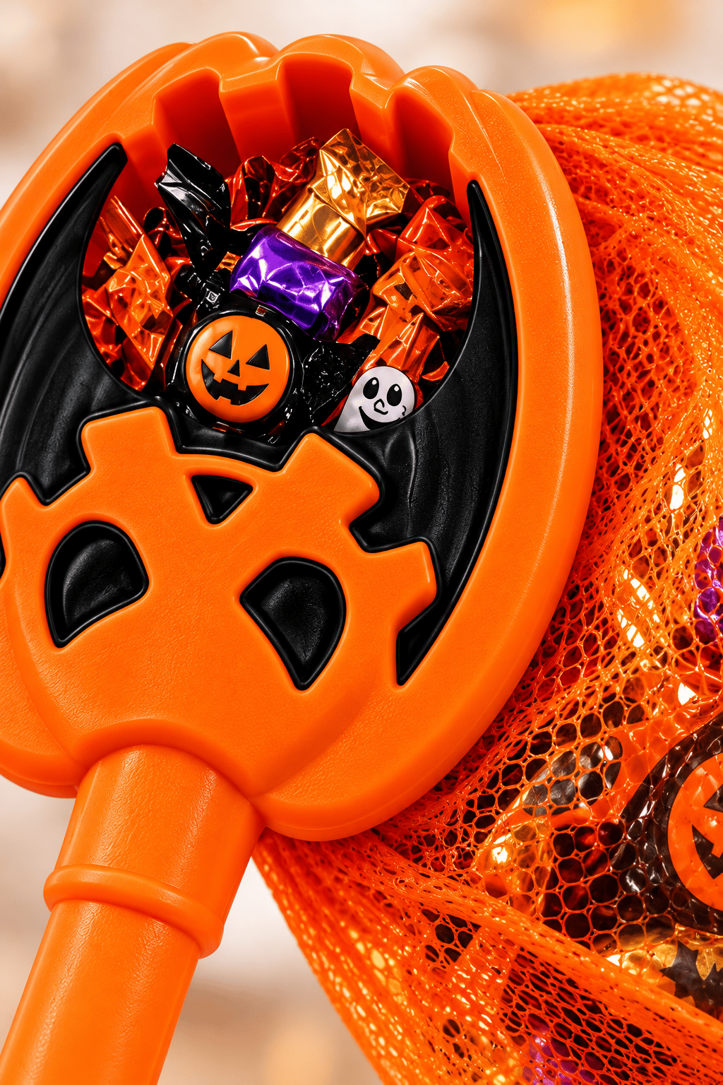 Halloween Işıklı Sesli Şeker Toplama Oyuncağı Balkabağı Tasarımlı Fileli Çanta