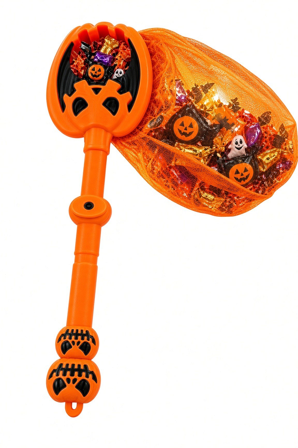 Halloween Işıklı Sesli Şeker Toplama Oyuncağı Balkabağı Tasarımlı Fileli Çanta