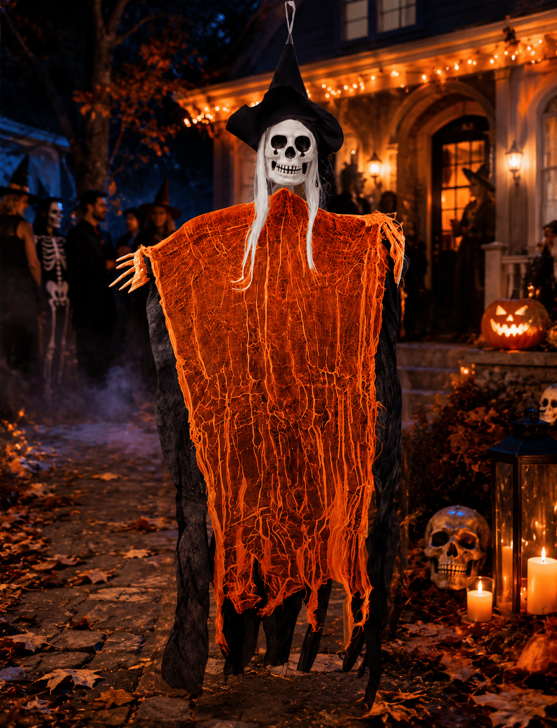Halloween İskelet Korkuluk Şapkalı Saçlı 100 Cm TURUNCU