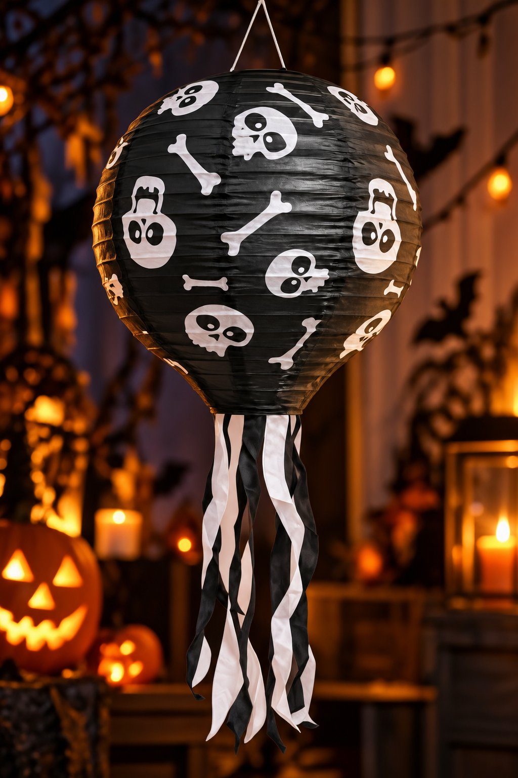 Halloween Japon feneri  Kuru Kafa Desenli Kağıt Fener Süsü