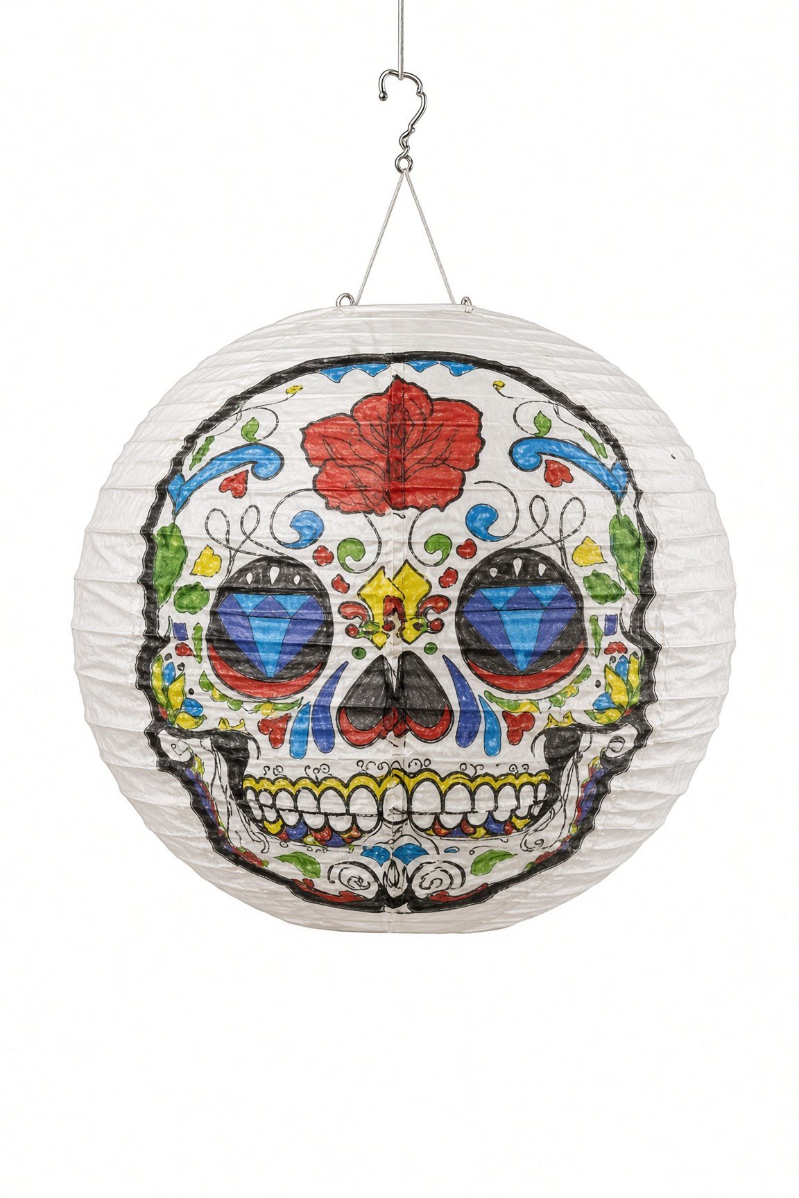 Halloween Japon feneri renkli  Kuru Kafa Desenli Kağıt Fener Süsü