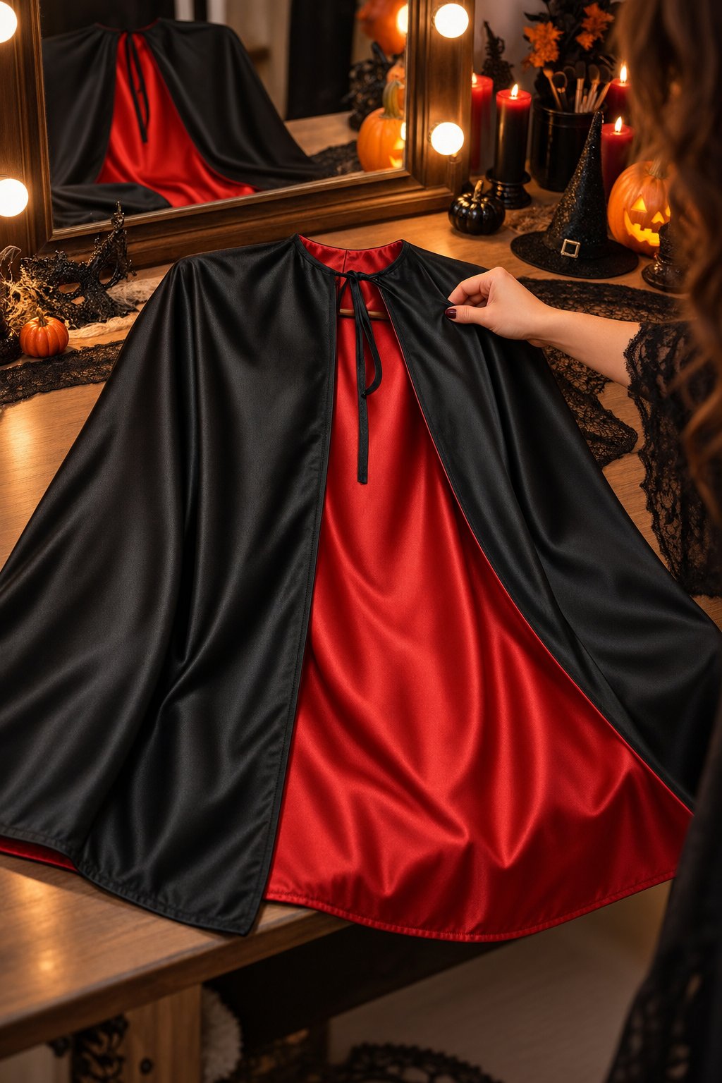 Halloween Kapüşonlu Çift Taraflı kırmızı 80CM Cadı Pelerini Yetişkin Çocuk