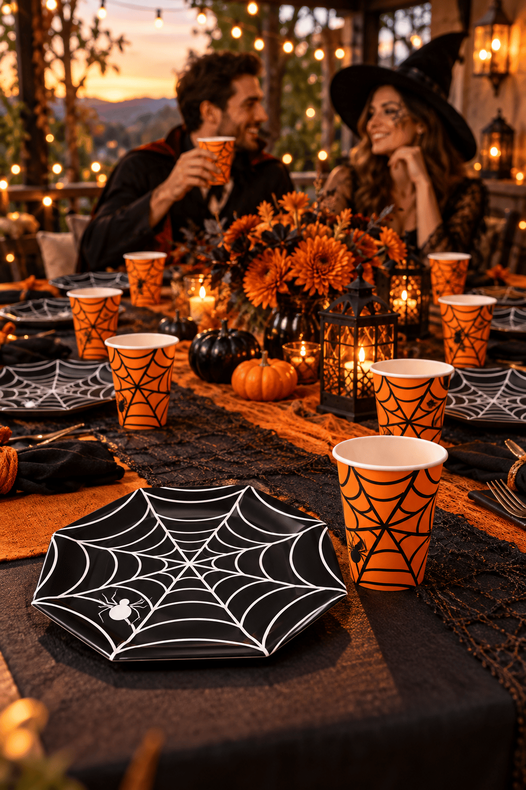 Halloween Karton Bardak turuncu-Tabak siyah 8 li set