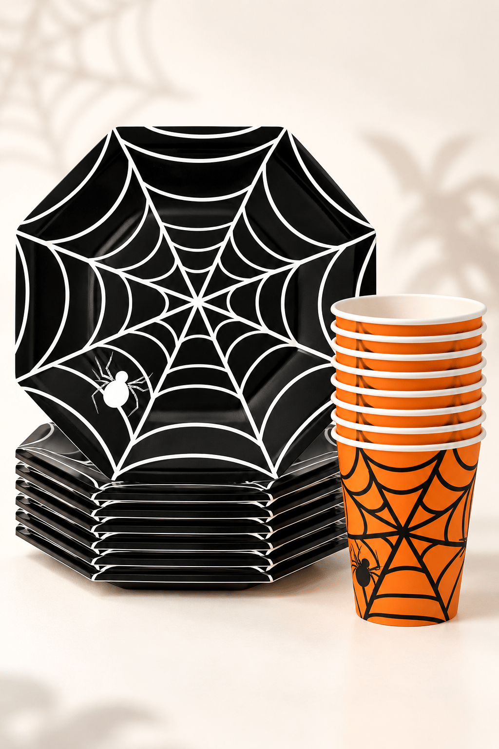 Halloween Karton Bardak turuncu-Tabak siyah 8 li set
