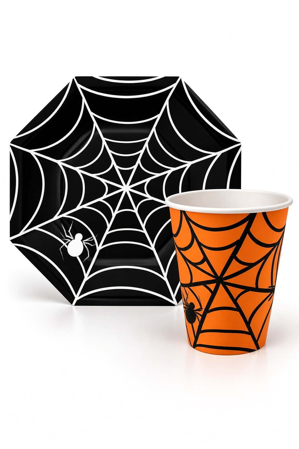 Halloween Karton Bardak turuncu-Tabak siyah 8 li set