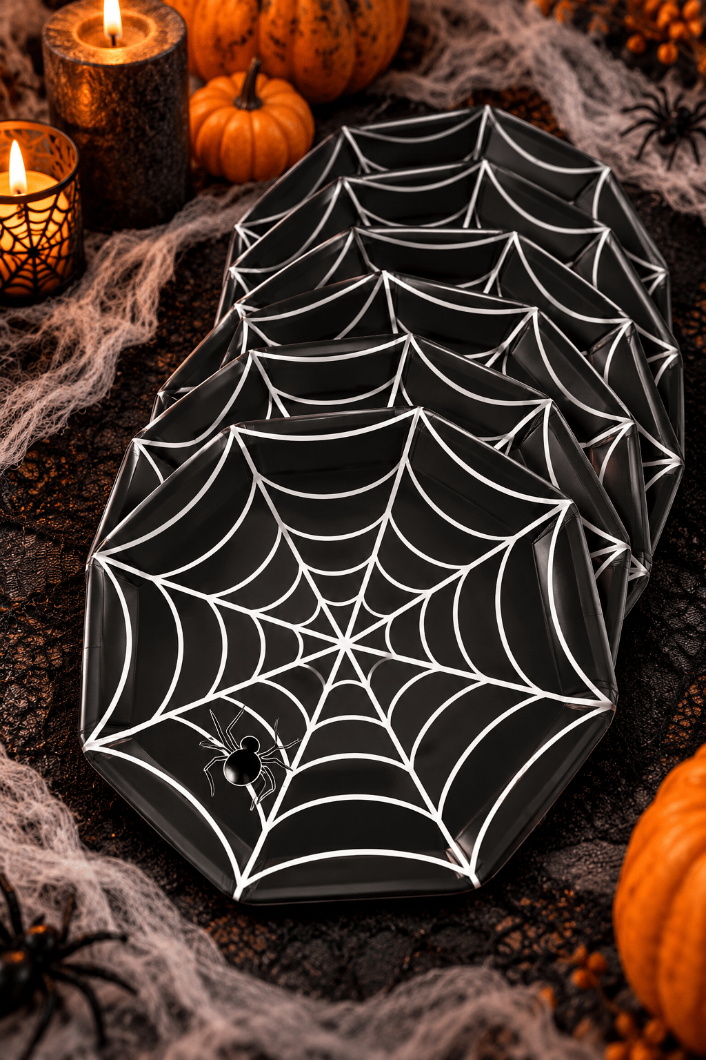 Halloween Karton Tabak Örümcek Siyah Sekizgen 23CM (8AD)