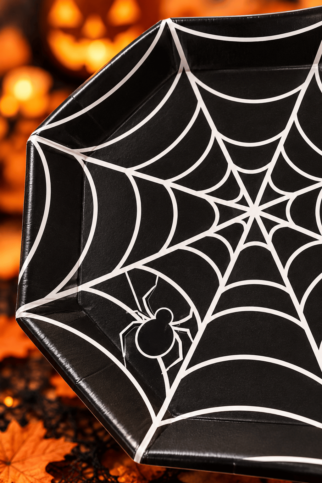 Halloween Karton Tabak Örümcek Siyah Sekizgen 23CM (8AD)