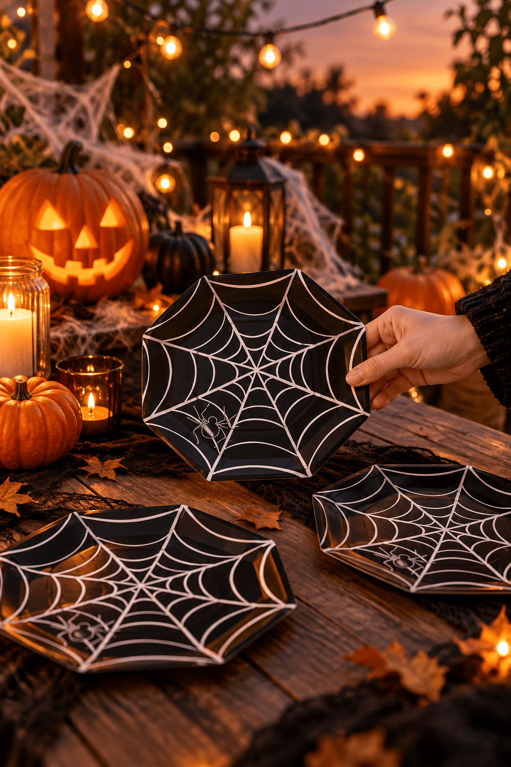 Halloween Karton Tabak Örümcek Siyah Sekizgen 23CM (8AD)