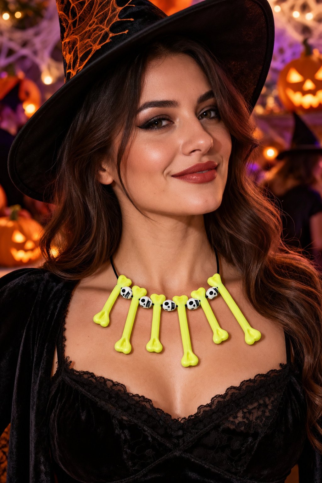Halloween Kemik Kolye Kuru Kafa Boncuklu Açık Yeşil