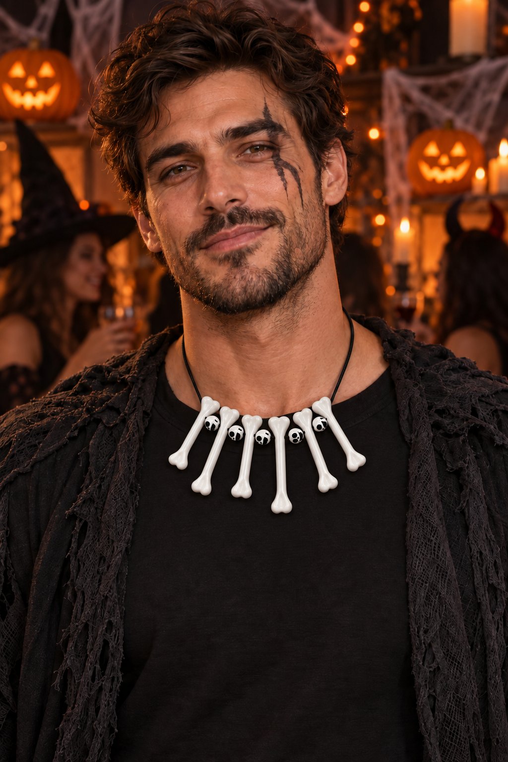 Halloween Kemik Kolye Kuru Kafa Boncuklu Beyaz