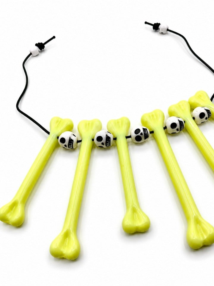 Halloween Kemik Kolye Kuru Kafa Boncuklu Açık Yeşil