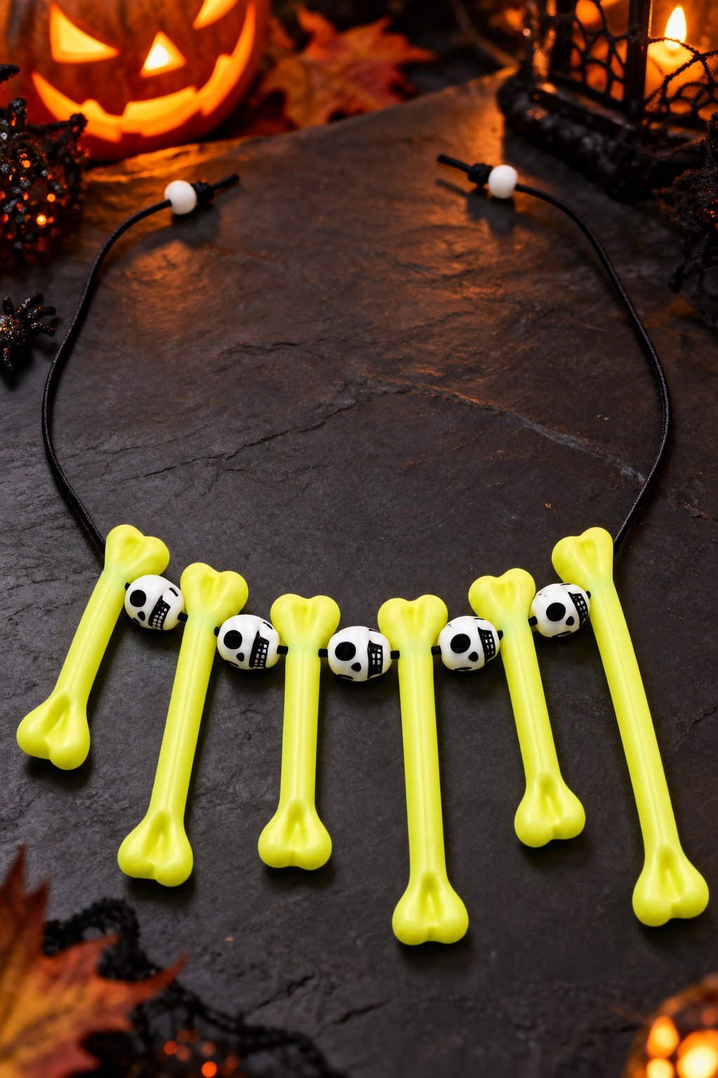 Halloween Kemik Kolye Kuru Kafa Boncuklu Açık Yeşil