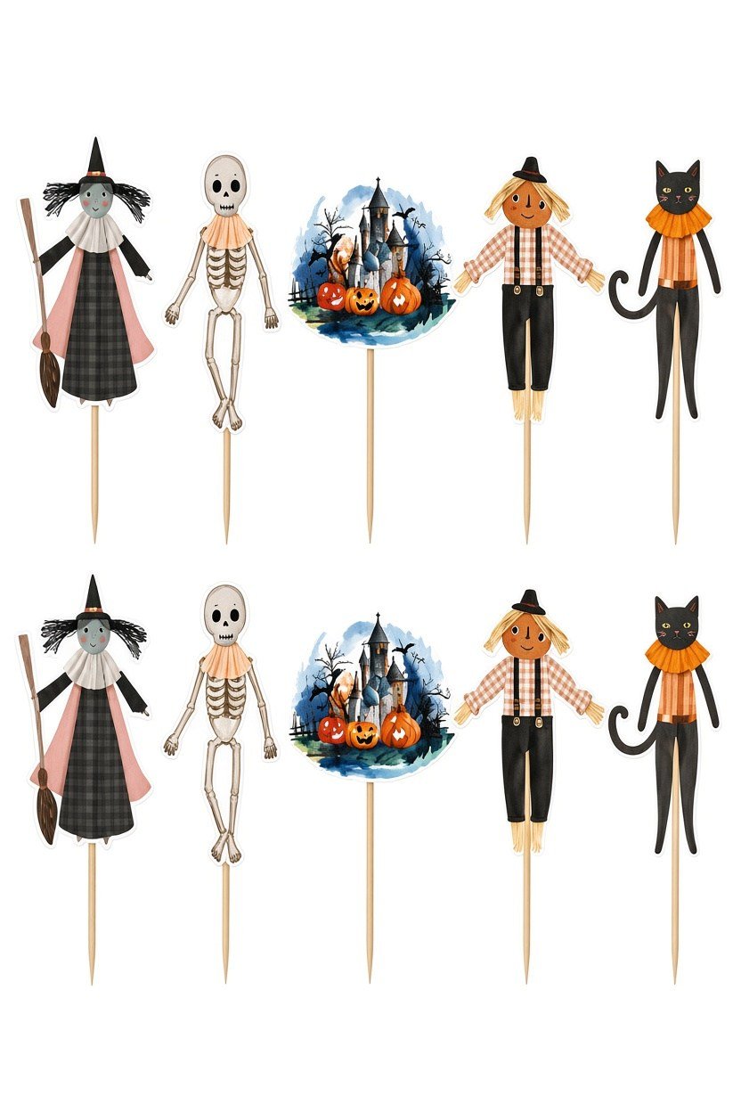 Halloween Kürdan 10'lu Şekilli Kürdan Kalın Kuşe