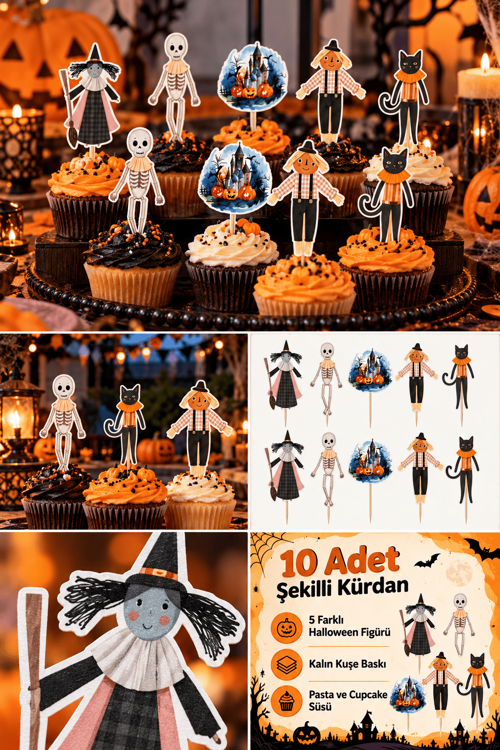 Halloween Kürdan 10'lu Şekilli Kürdan Kalın Kuşe