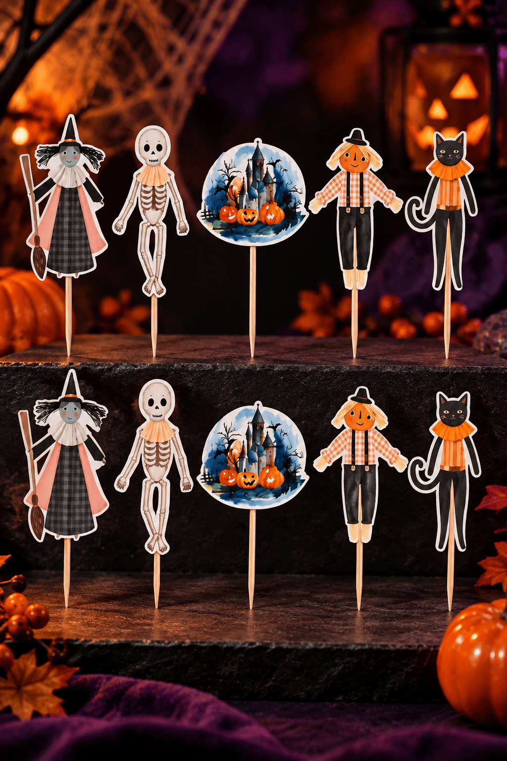 Halloween Kürdan 10'lu Şekilli Kürdan Kalın Kuşe