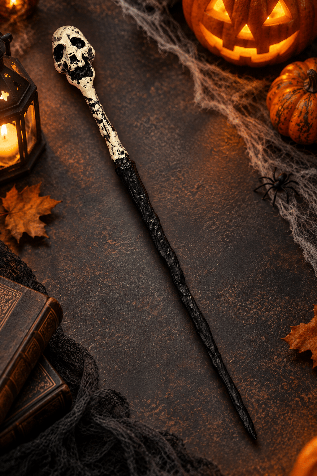 Halloween Kuru Kafa Detaylı Cadı Asası 45 Cm Cadılar Bayramı