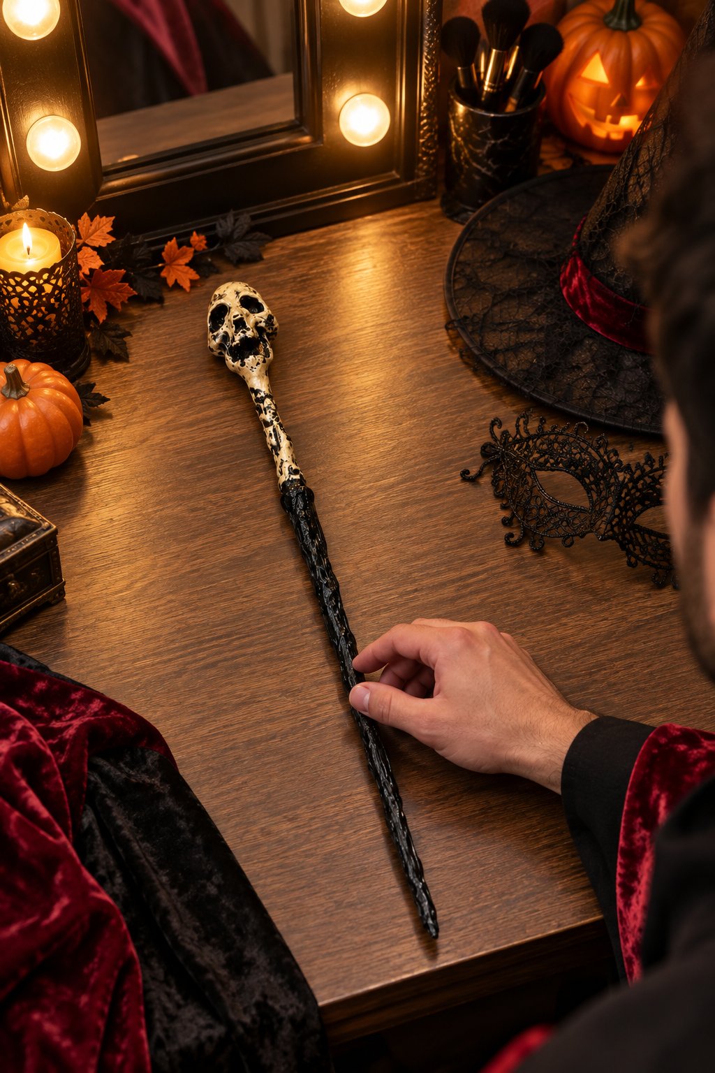 Halloween Kuru Kafa Detaylı Cadı Asası 45 Cm Cadılar Bayramı