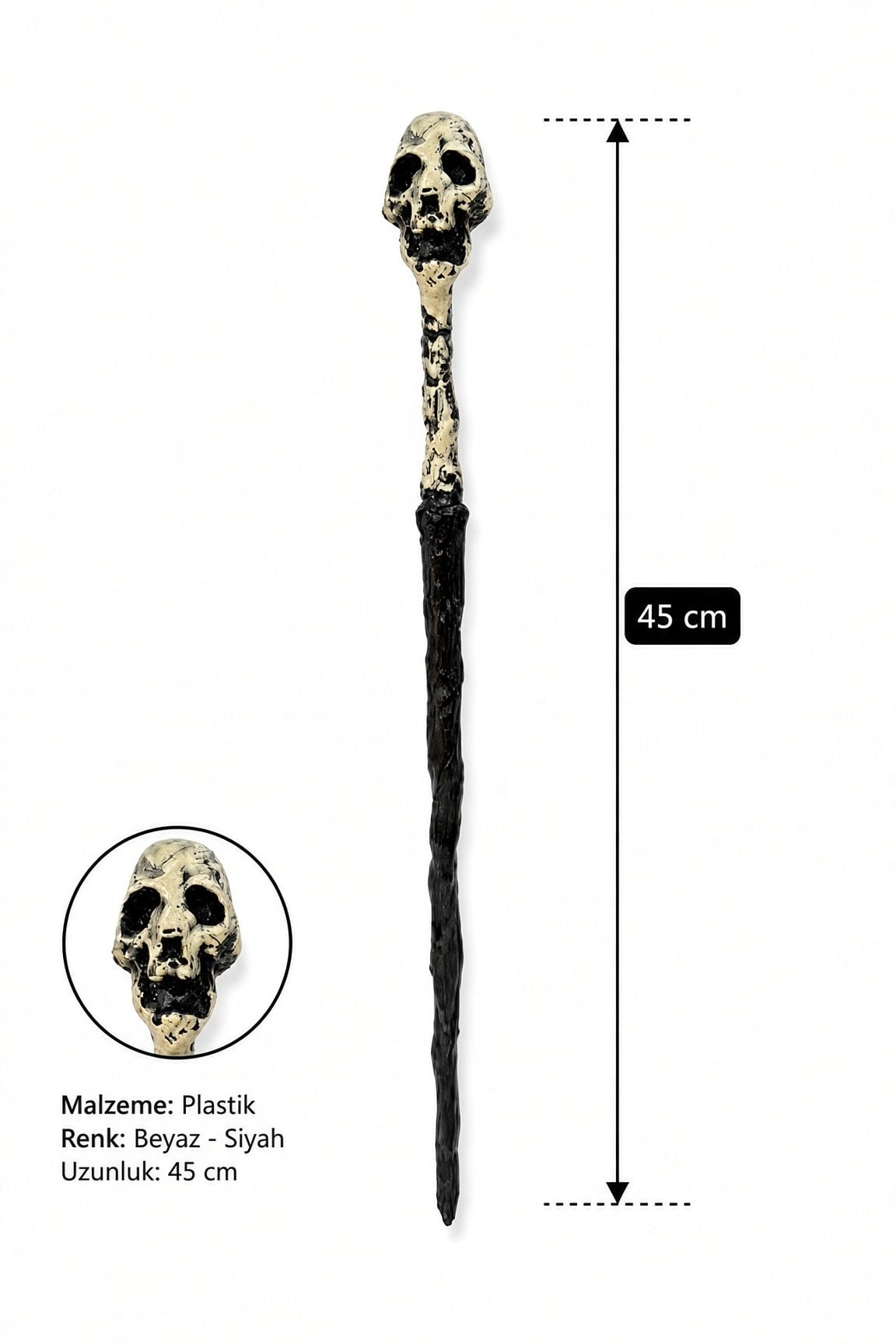 Halloween Kuru Kafa Detaylı Cadı Asası 45 Cm Cadılar Bayramı