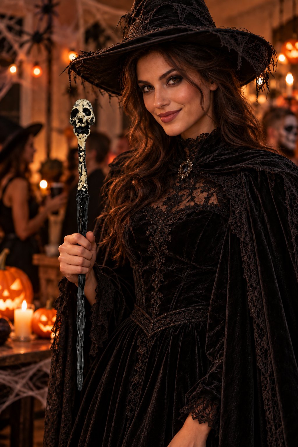 Halloween Kuru Kafa Detaylı Cadı Asası 45 Cm Cadılar Bayramı