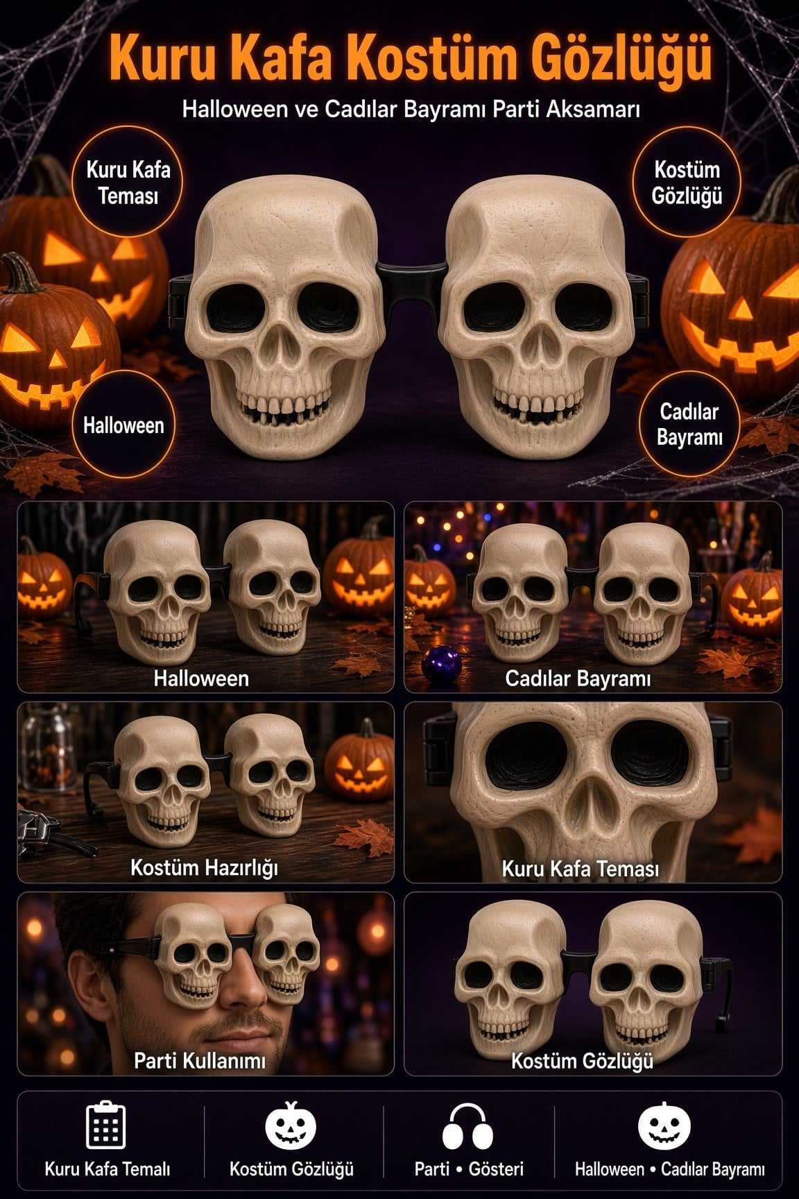 Halloween Kuru Kafa Gözlük Cadılar Bayramı
