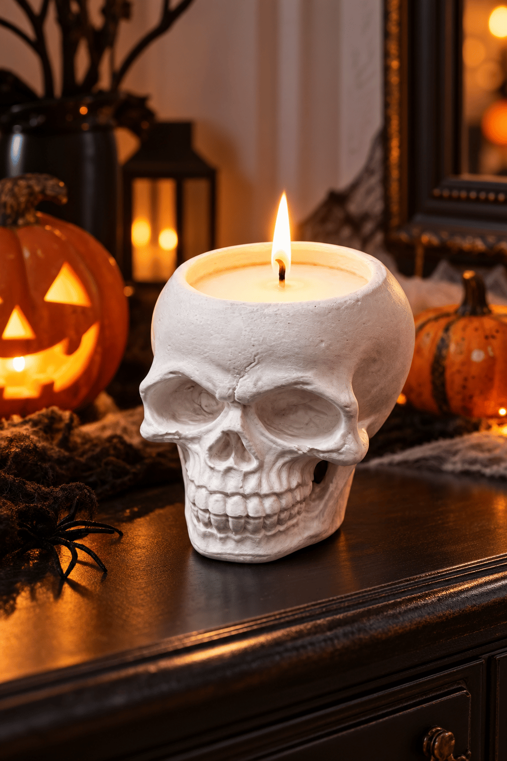 Halloween Kuru Kafa Mumluk  Kafatası Mum 8cm x 6.5cm Cadılar Bayramı