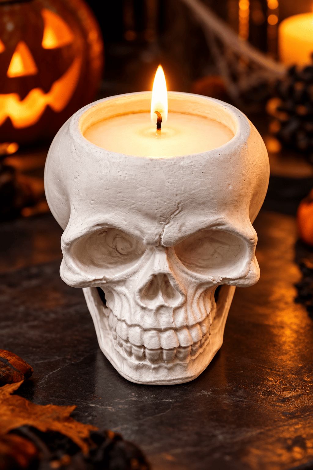 Halloween Kuru Kafa Mumluk  Kafatası Mum 8cm x 6.5cm Cadılar Bayramı