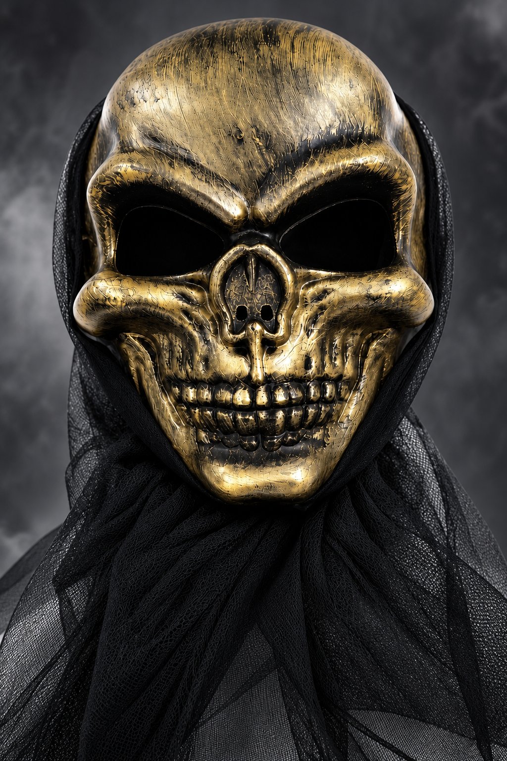 Halloween  Kurukafa Maske Gold Arkası Tüllü Cadılar Bayramı