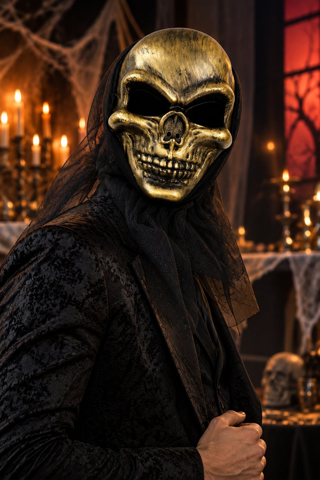 Halloween  Kurukafa Maske Gold Arkası Tüllü Cadılar Bayramı